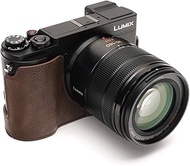 BolinUS Lumix DC-GX9 Camera Case, Handmade Genuine Real Leather Half Camera Case Bag Cover for Panas