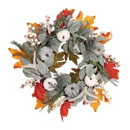 Autumn Wreath Faux White Pumpkin Maple Leaf Pine Cone Berry Wreath Handmade Farmhouse Wreath Fall De