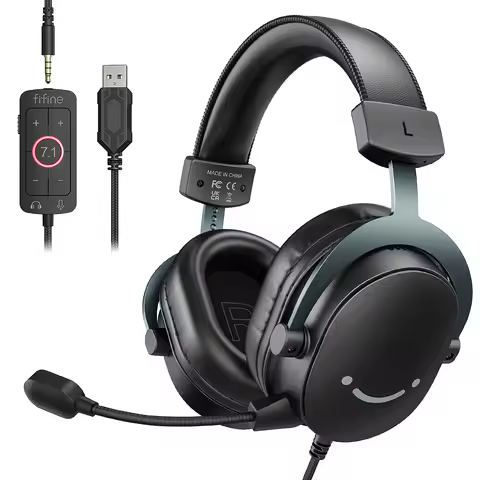 FIFINE Headset,3.5 mm jack&USB Headphone with 7.1 Surround Sound/volum contral/Mute switch for PC/MA