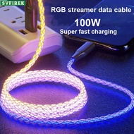 SVFIREK 100W Super Fast Charging Cable 6A RGB Illusion Streamer USB Cable Gradient Colorful Streamer