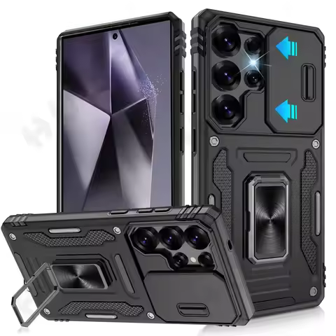 Case For Samsung S25 S24 FE S23 S22 S21 S20 Ultra Plus FE A55 A35 A16 4G 5G Ring Stand Armor Slide C