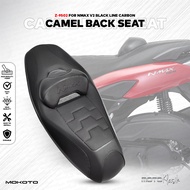 MOKOTO NMAX V2 CAMEL BACK SEAT CARBON BLACK LINE / RED LINE WITH EMBROIDED LOGO LEATHER COMFORT SEAT