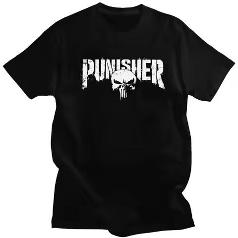 Trendy Superhero T Shirt Men Short Sleeved Cotton T-shirt Leisure Punisher Skull Symbol Tee Tops Gra