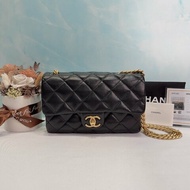 CHANEL 22K黑金金柱調節釦風琴包