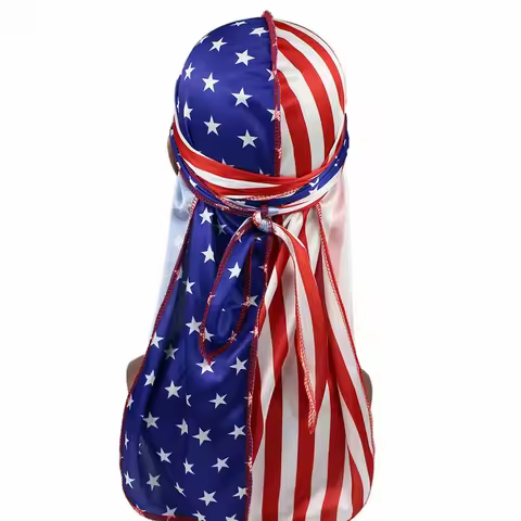 Patchwork Flag Men Silk Durag Headwrap Bandanas For Men Stars Printing Silky Durag Wave Cap Durag