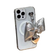 CH* Love Heart Keychain with 3D Silver Color Butterfly Embellishment Trendy Phone Chain Unique Bag B