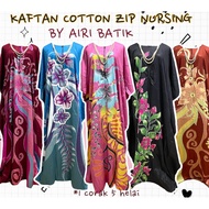 Kaftan Cotton Zip Menyusu 12inci Baju Tidur Kelawar Nursing Friendly Sleepwear Nightwear Dress Corak