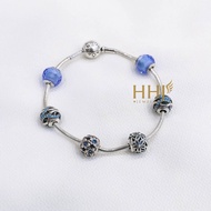 Bracelet set 6 blue pearls - mini peach blossom strap studded with stone - HHJ - Silver S95