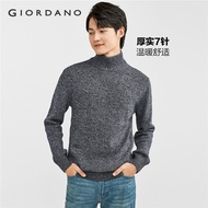 GIORDANO Men Sweaters 100% Cotton Chunky Warm Sweaters Turtleneck Solid Color Simple Basic Fashion C