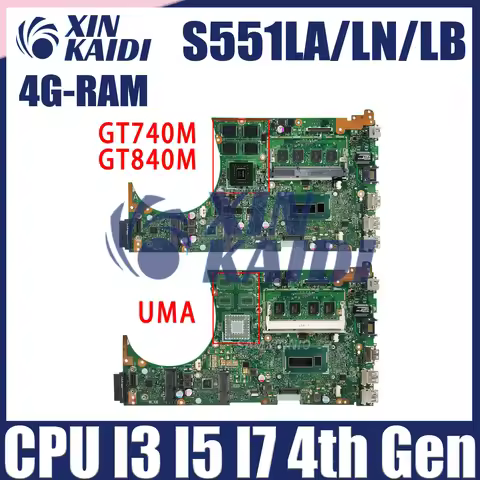 For ASUS VivoBook S551L K551LB K551LN Mainboard Laptop Motherboard R553L S551LA S551LB i3 i5 i7 4GB 