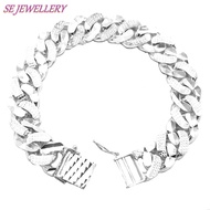 TOP WHOLESALE (BSV012B) 925 Silver Original 1.3cm/13mm Sandy & Diamond Cut Curb Men Bangle Bracelet