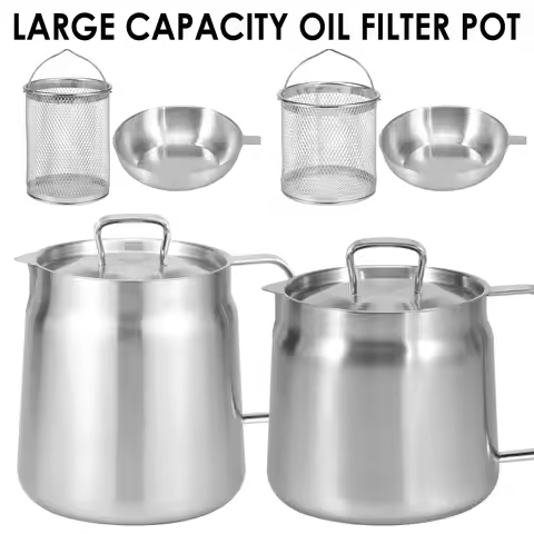 Oil Filter Pot Stainless Steel Oil Storage Can with Filter Lid and Frying Basket Oil Filter Tank Gre