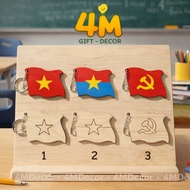 Handmade Self-Colored Wooden Vietnam Flag Keychain - Meaningful Gift for Students on the Holidays of