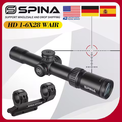 SPINA OPTICS LPVO HD 1-6x28 SFP Wide Angle Sight Tactical Hunting Rifle Scope Sight Glass Etched Ret