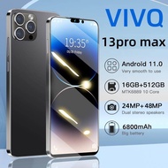 VIVQ 13pro Max สมาร์ทโฟน 6.8 นิ้ว RAM 16GB+ROM 512GB โทรศัพท์มือถือราคาถูก โทรศัพท์มือถือนักเรียน กล้อง HD สมาร์ทโฟน Android สองซิม สแตนคู่คู่ 6800mAh โทรศัพท์มือถืออายุการใช้งานยาวนาน
