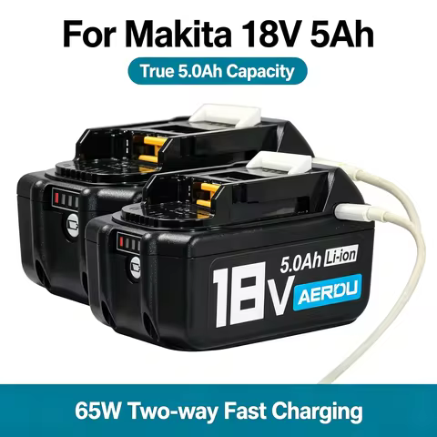 AERDU 18V 5.0Ah Battery for Makita 18V Cordless Power Tools, USB-C PD64W Fast Charging Lithium-Ion B