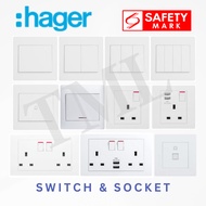 Hager Muse Switch Socket 1Gang 2Gang 3Gang 4Gang 20A Heater Bell TML