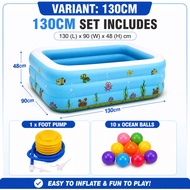Inflatable 3 Ring Children Swimming Pool with Pump and Ocean Balls 130cm