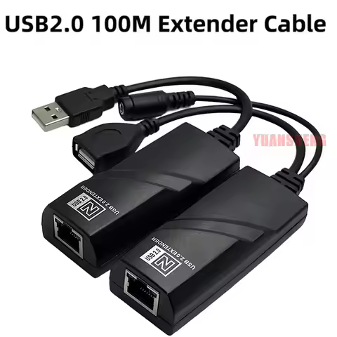 USB2.0 100M Extender Over Cat5 Cat5E Cat6 Cat7 Ethernet Cable Transfer RJ45 Receiver with DC5V/2A Po