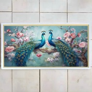 Wall decoration plus picture frame print 2 beautiful peacocks Size 100x50cm