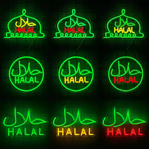 Halal Neon Sign Halal Food Arabic Restaurants LED Light Up Signs for Business Store Wall Decor Chris