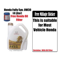 HONDA Genuine 10W30 ENGINE OIL 4L + FOC Honda Oil Filter