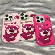 Cute Strawberry Bear Soft TPU Phone Case Compatible for IPhone 11 14 15 12 13 Pro XS Max X XR 7 + 8 Plus Cartoon Casing Camera Protection Shockproof Cover Cell Precticer
