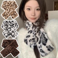 Korean Leopard Print Plush Scarf - for Autumn Winter - Women's Neckerchief - Warmer Neck Wrap - Thic