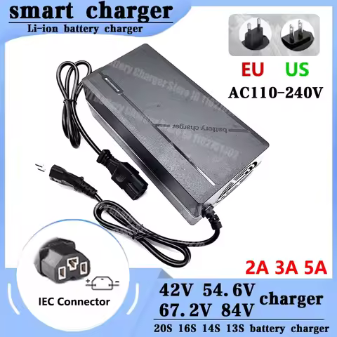 36V 48V 60V 72V Charger 2A 3A 5A Lithium Battery Pack 42V 54.6V 67.2V 84V Smart Fast Charging 110-24