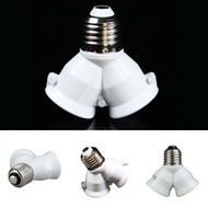 White E27 Lamp Socket Stand Holder with Dual E27 Socket Splitter Adapter