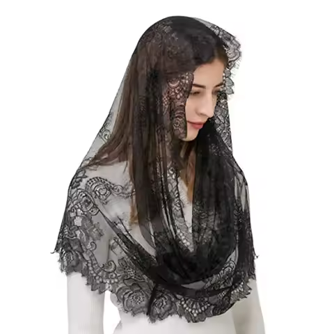 Black Lace Mantilla Veil for Church Spanish Style Lace Head Scarf White Black Short Veil for Bride A