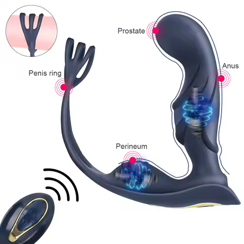 Cock Ring Male Perineum Prostate Massager Wireless Remote Control 11 Modes Vibrator Butt Plug Delaye