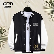 LANSUNG Uniqlo Text Silver Button Varsity Baseball Bomber Jacket Men's Varsity Jacket Men's Distro B