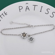 Vintage Daisy Anklet Thai Silver Versatile Flower Vintage Casual European and American Style Dongdae