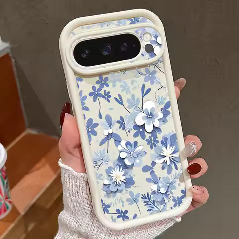Soft TPU Phone Case For Google Pixel 10 9 8 7 Pro Pixel 9 10 Pro XL 7A 8A 9A Shockproof Blue Floral 