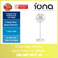 Iona GLSF12T-W 12 Inch High Velocity Stand Table Fan (White) WITH 1 YEAR WARRANTY