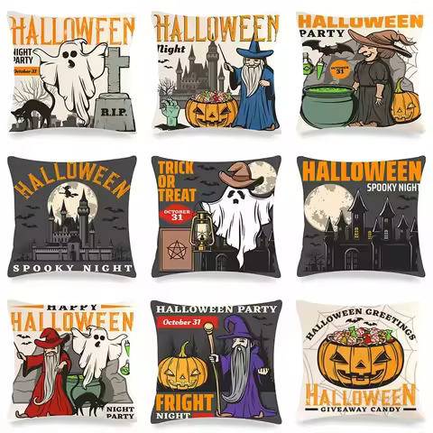 Halloween Decor Cushion Cover Trick or Treat Holiday Decorations Ornament Linen Pillow Cover Spider 