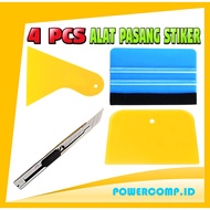 4 PCS Vinyl Sticker Installation Tool - Rubber Squeegee, Plastic Scraper, Sharp Cutter - Suitable fo