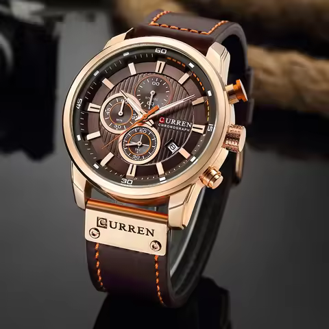 CURREN 8291 Mens Quartz Chronograph Watch Casual Leather Military Sport Fashion Gentleman Wristwatch