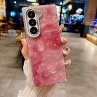 內地直送 - Fold7折叠屏手机壳贝壳纹晕染防摔新款zfold6个性创意小众女高级感情侣硅胶软套-树莓粉 三星Galaxy Z Fold3