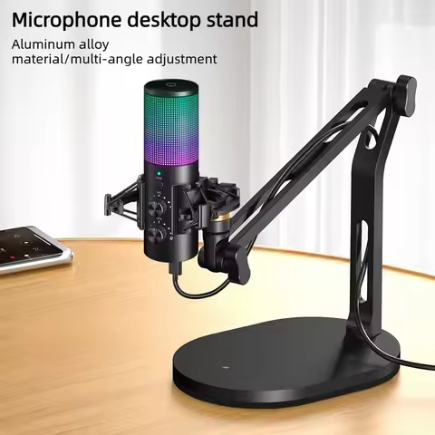 Desktop Microphone Stand, Mic Stand Desk Table with Weighted Base Mic Clip 3/8" to 5/8" Adapter for 