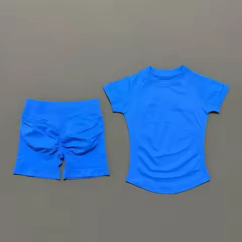 DF-LOGO 2 Pieces Impact Sports Sets Short Sleeve Seamless Yoga Top Fitness Set Women Workout Running