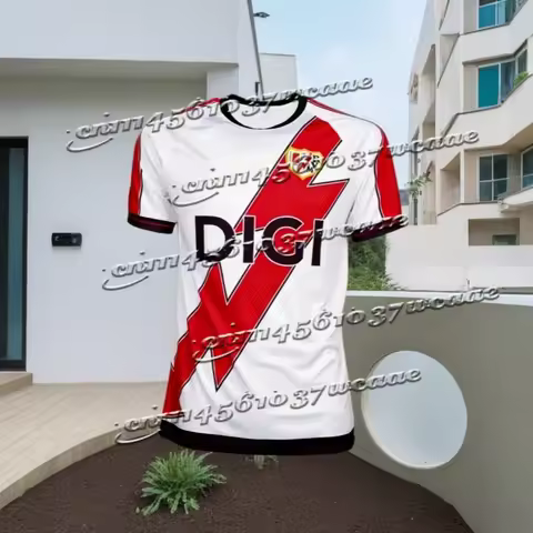 New Rayo Vallecano Home Shirt for Adults Street Style Training Fitness Casual Sportswear Top Family 