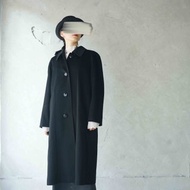 尋寶古著-經典黑CASHMERE喀什米爾羊絨質感過膝長版大衣