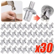 30Pcs M5 7/9/11mm Hammer Drive Expansion Rivets - Tapping Piercing Fasteners - Aluminum Alloy Core S