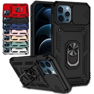 iPhone 12 Pro Max 11 12 Mini Slide Camera Lens Shockproof Case Ring Holder Protect Shell Cover