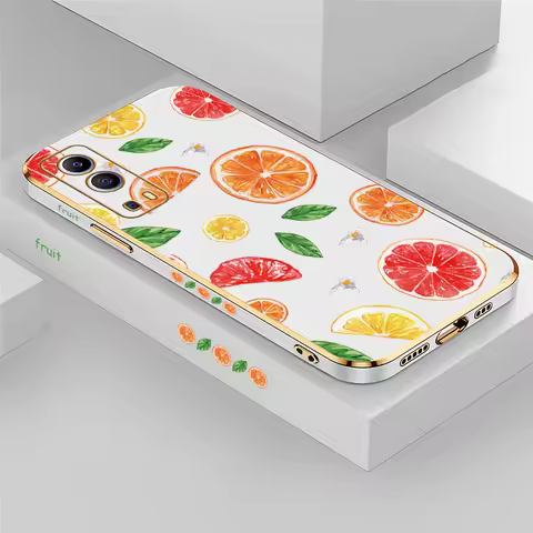 Lemon Cherry Flower Orange Print Phone Case For Vivo IQOO U5X Z7 Z9 Z9X U1X Neo Z3 Plating Silicone 