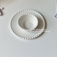 Phong Cách Scandinavia Đĩa Sứ Ins風 Pasta Chén Ăn Viền Ngọc Trai Bát Tráng Miệng Trà Chiều Bánh Tròn