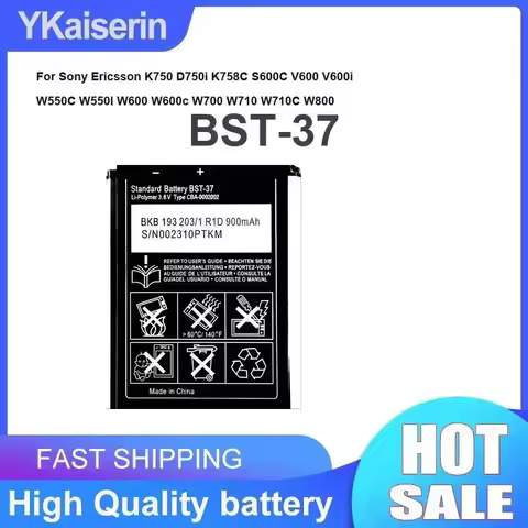 Battery Bst-37 900mAh For Sony Ericsson K750 D750i K758C S600C V600 V600i W550C W550I W600 W600c W70