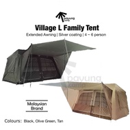 PAYUNG.CAMP Village L Extended Awning Ver.3.2 4-6 person 2-rooms Family Luxury Camping Tent Waterpro